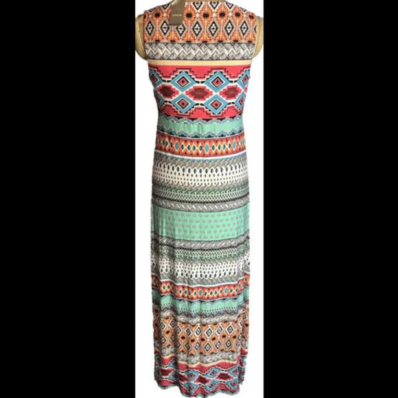 Chicos Floral Aztec Colorful Boho Hippie Stretchy Printed Maxi Dress Size 0 NWT - Picture 2 of 12